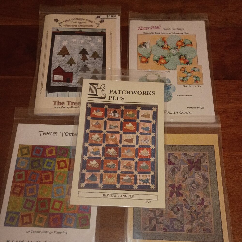 Lot of 5 NIP '90s Y2K Patchwork Quilt Pattern Kits--Various Designers